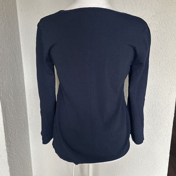 Vintage Esprit Long Sleeved Blue Viscose Top With Button Sleeve Detail Small - Picture 4 of 12